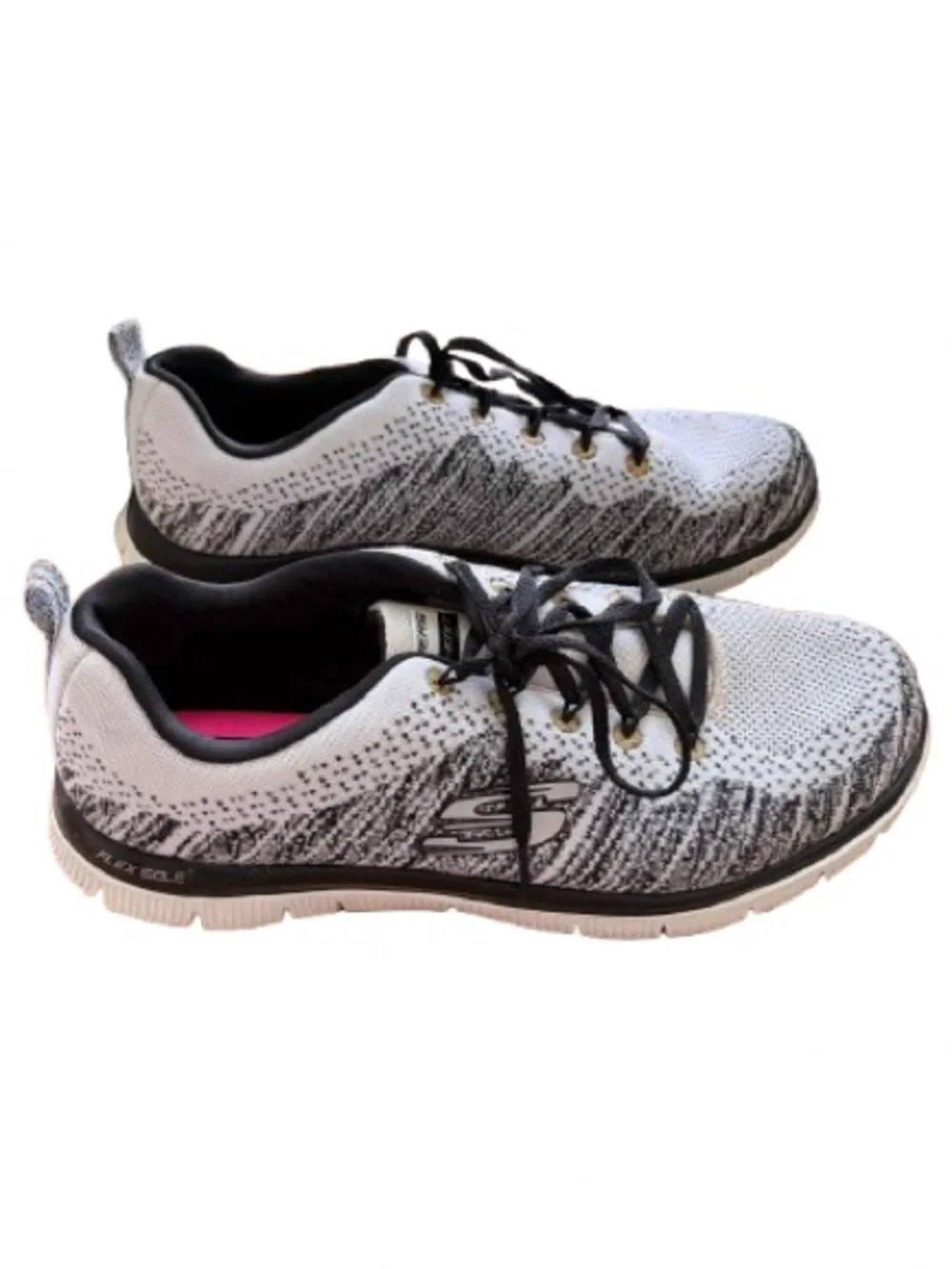 SKECHERS Knit Athletic Sneakers Memory Foam Walking Shoes 11877W Black White 10 - Picture 9 of 16